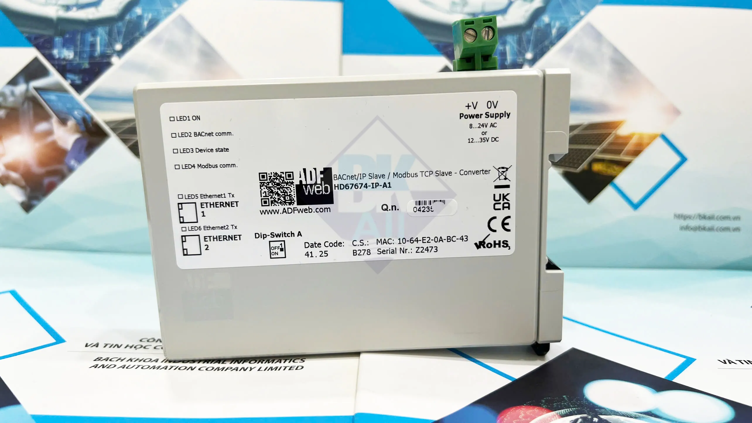 HD67674-IP-A1 gateway BACnet IP Slave sang Modbus TCP Slave ADFweb