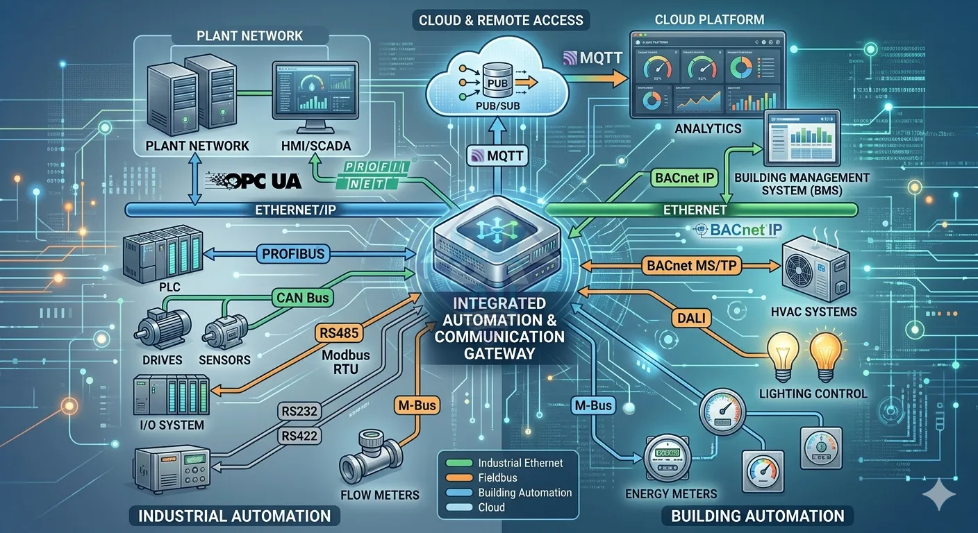 Các giao thức truyền thông công nghiệp phổ biến: Modbus, PROFINET, OPC UA, MQTT, BACnet, CAN Bus