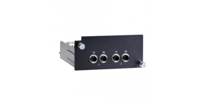 PM-7500-4GTXSFP: Gigabit Ethernet module with 4 100/1000BaseSFP slots or 4 100/1000BaseT(X) ports, compliant with IEC 61850-3, -40 to 85°C operating temperature