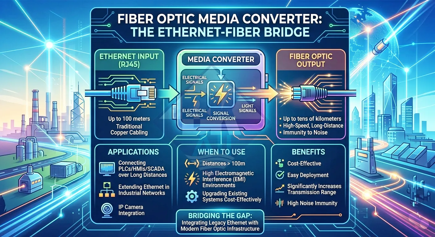 Media Converter quang công nghiệp Media Converter quang chuyển đổi Ethernet sang cáp quang trong hệ thống công nghiệp
