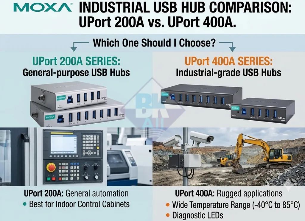so sanh usb hub cong nghiep uport-200a va uport-400a