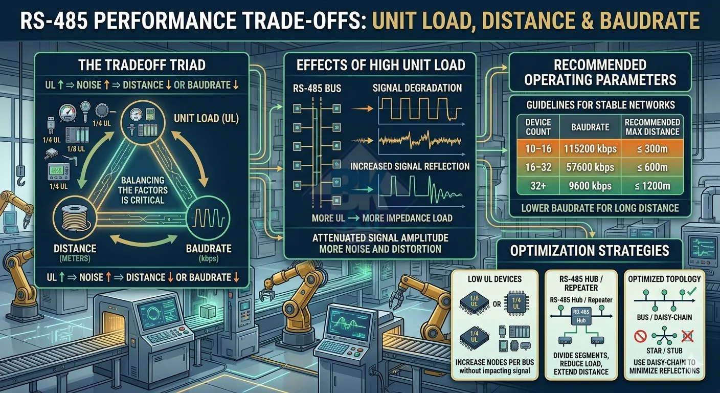 unit load anh huong khoang cach baudrate rs485